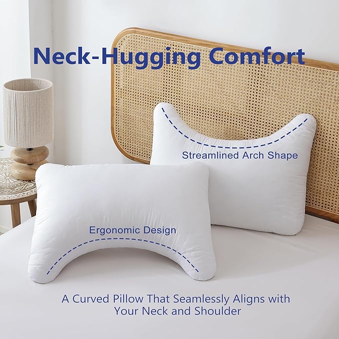 Shatex Curved Firm Pillow Queen Size 28 x 20 inch, Bed Pillow with Adjustable Insert Provides Stronger Support - for Back, Stomach & Side Sleepers.