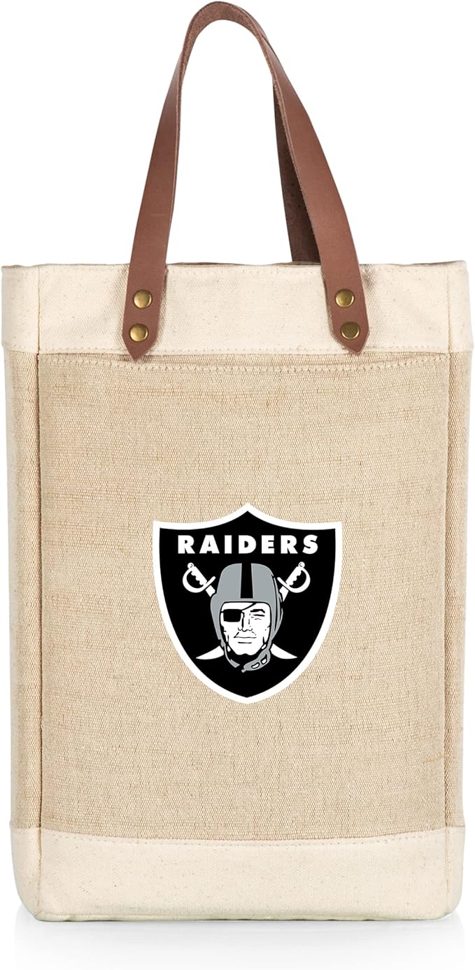 PICNIC TIME NFL Pinot - Jute 2 Bottle Insulated Wine Bag - Wine Tote Bag - Wine Gift Bag, (Beige)