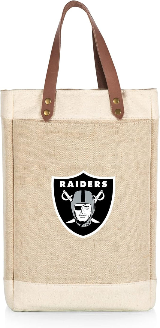 PICNIC TIME NFL Pinot - Jute 2 Bottle Insulated Wine Bag - Wine Tote Bag - Wine Gift Bag, (Beige)
