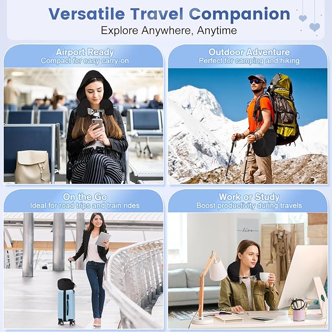 DreamShore Stuffable Neck Pillow for Travel with Hood - Adjustable Velvet Travel Pillow with Earplugs & Eye Mask, Ultimate Carry-On Travel Neck Pillow for Airplane, Travel Pillow for Extra Luggage