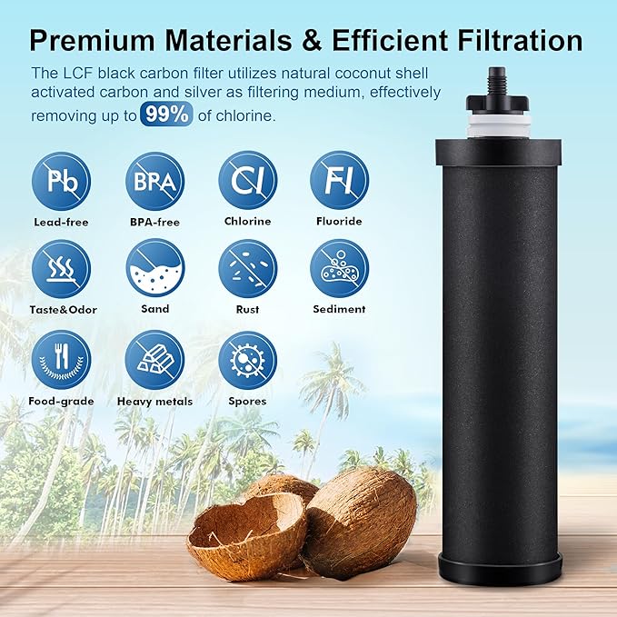 LCF Carbon Filters, Compatible with LCF Gravity-fed Water Filter System and Replacement for Berkey® BB9-2 Black Filters, Berkey Gravity Water Filter System and Waterdrop King Tank Series, (Pack of 3)