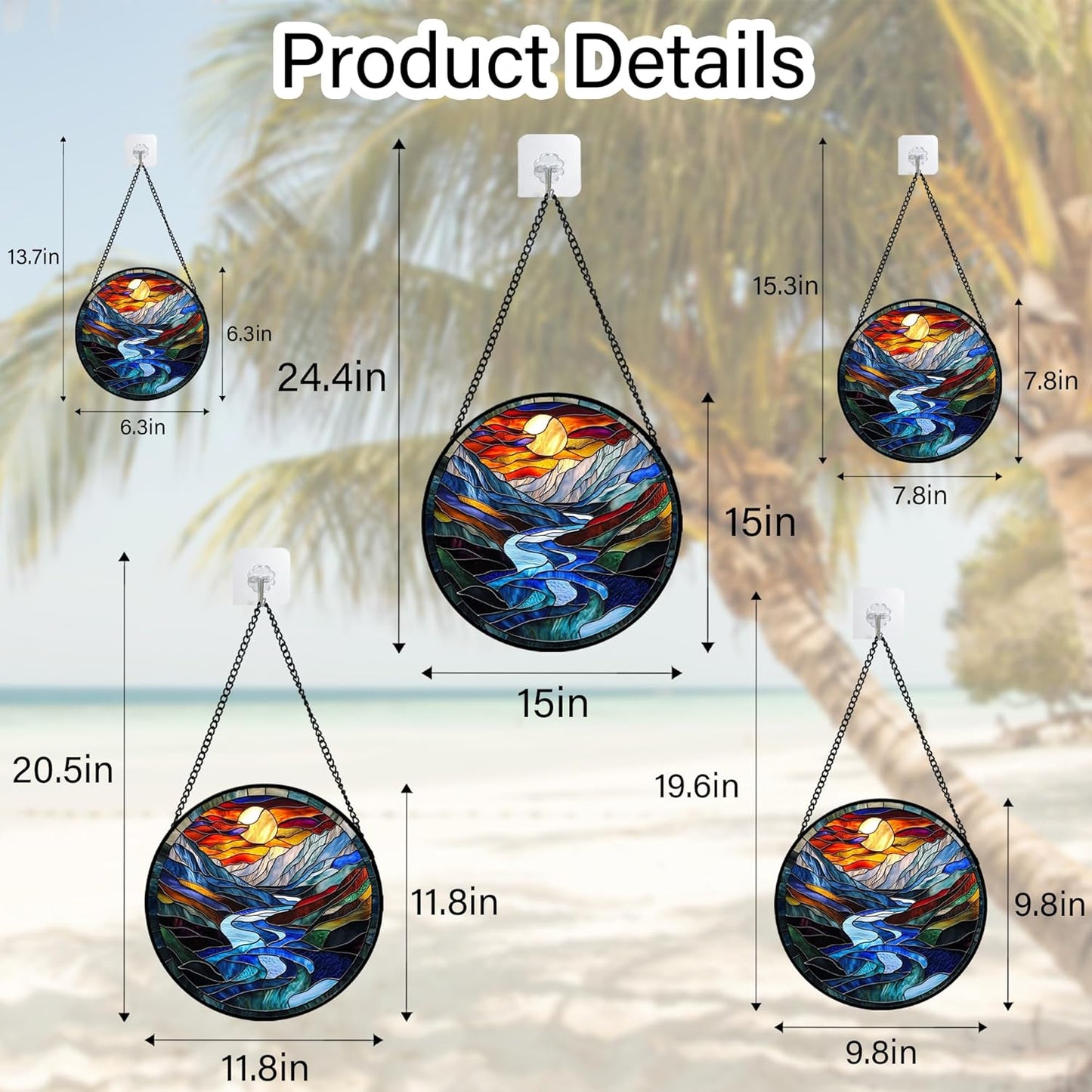 Stained Glass Window Hanging, Canyon Mountains Sunset View Sun Catcher for Window Home Decor Landscape Suncatcher Mother's Day Birthday Gifts for Women Men Mom and Nana 15 in