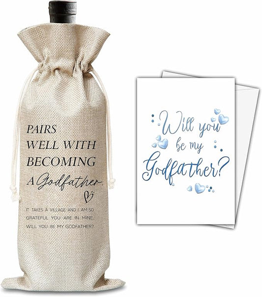 Xanev Godfather Wine Gift Bag For Men, Godfather Proposal Gifts, Pairs Well With Becoming Godfather Wine Bag, Baptism Gifts For Godfather From Godchild, Birthday Wine Party Favors Decor, B01