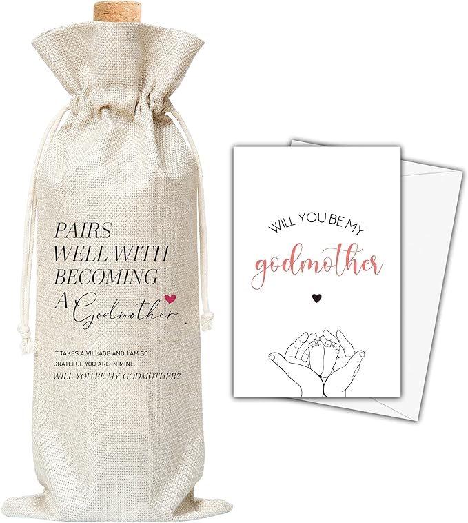 Godmother Gifts Wine Bag & Card, Godmother Proposal Gifts, Wine Bag For God Mother, Pairs Well With Becoming A Godmother Wine Bag For Baby Shower Baby Announcement, Will You Be My Godmother Gifts -05