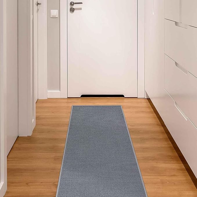 Machine Washable Modern Solid Design Non-Slip Rubberback 2x5 Traditional Runner Rug for Hallway, Kitchen, Bedroom, Entryway, 20" x 59", Gray
