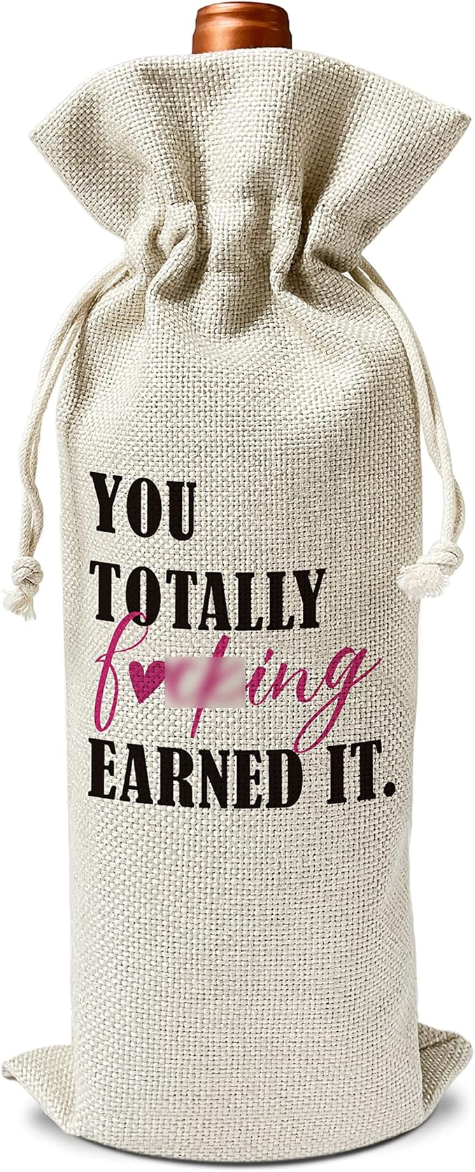 New Job, You Totally Earned It Wine Gift Bags - for Job Promotion Gift, New Job Gift For Her/Him - Reusable Burlap With Drawstring Gift Bag (5.5"x 13.5")-1 Pcs/jiu008