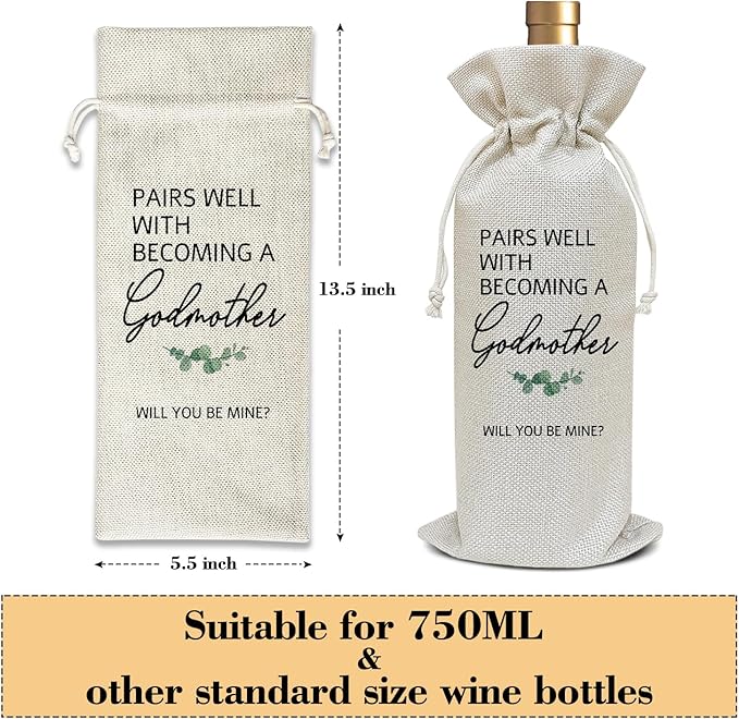 Wine Bag Godmother Proposal Gifts, Gift for Godmother Friend Sister-in-law Pregnancy Announcement Gifts, God Mother Gifts for Bestie Baby Shower Baptism Party Favor Supplies /10