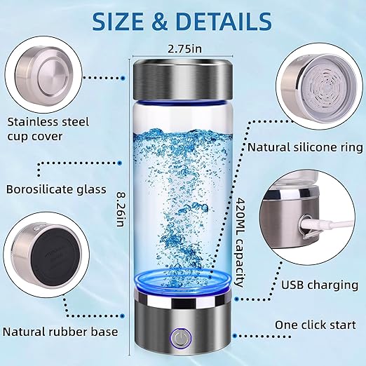 Hydrogen Water Bottle Generator 3 in 1,Portable Hydrogen Rich Health Water Bottles,Hydrogened Glass Ionizer Cup,Hydrogen Water Machine Travel Gift for Women/Men/Mom/Father/Grandpa/Grandma Office/Home