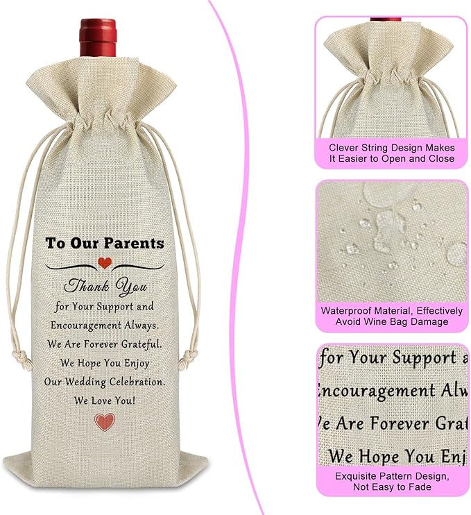 Wedding Gift Wine Bag Parent Gifts from Daughter Wedding Appreciation Thank You Gift for Mom Dad Mother in Law Father in Law Wedding Wine Wrap Bag Wedding Day Christmas Thanksgiving Gift
