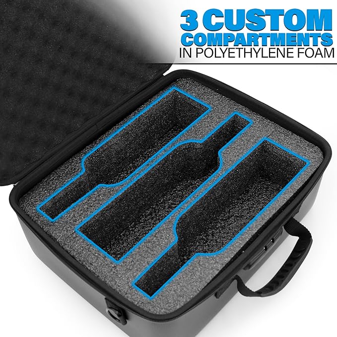 CASEMATIX Wine Travel Case for 3 Bottles with Locking Zipper, Shock-Absorbing Foam & Adjustable Carrying Strap - Protective Wine Suitcase for Storage, Padded Wine Bag Tote Alcohol Carrying Case