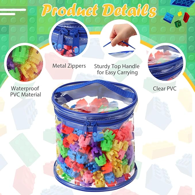 3 Packs Toy Storage Bags Transparent Clear PVC Storage Organizer with Zippered, Kids Waterproof Toy Bags for Board Games, Building Blocks, Puzzles and Small Toys (Red, Yellow and Blue)