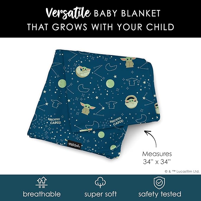 Milk Snob Star Wars The Child Baby Boy and Girl Swaddle Blanket, Soft Receiving, Security Bed and Play Blanket, Toddler and Infant Baby Bedding Registry and Shower Gifts, Newborn Essentials, 35x35