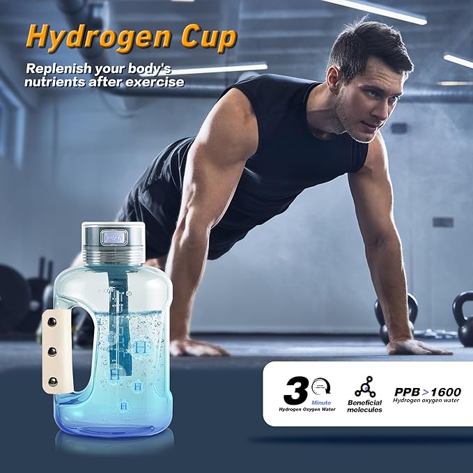 Hydrogen Water Bottle, Hydrogen Water Bottle Generator with SPE PEM Technology, Requires only Six Minutes of Rapid Electrolysis Portable, 50 Oz./1500ML(Black)