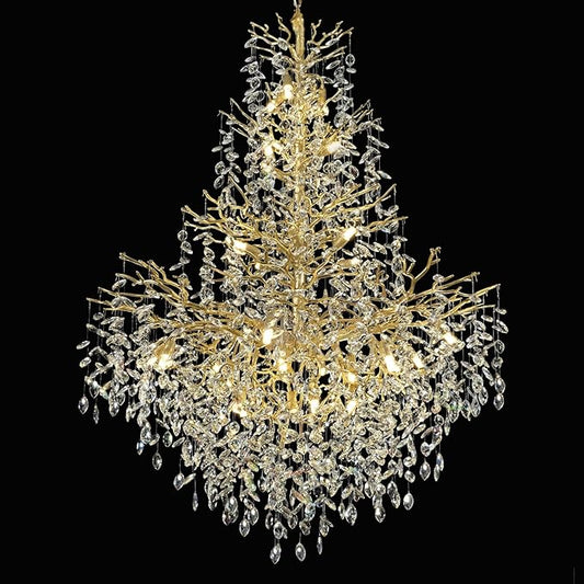 H65'' Gold Crystal High Ceilings Chandeliers Staircase Chandeliers Modern Crystal Tree Branch Chandelier, D48'' Foyer Chandelier for High Ceiling Luxury Large Living Room Chandelier, 27-Lights