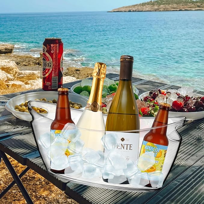 Cheardia 2 Pack Ice Bucket, Acrylic Champagne Bucket 5.5L Beverage Tub for Parties, Mimosa Bar Supplies, Cocktail Bar, Champagne, Beer, Wine, Clear, Long and Narrow