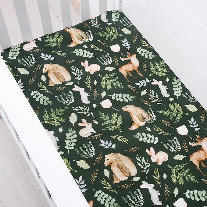 JISEN Fitted Crib Sheets 1 Piece Soft Breathable Baby Crib Sheets for Standard Crib and Toddler Mattress Baby Bed Sheets for Crib for Baby Boys Girls Neutral 28x52 Inch Bear
