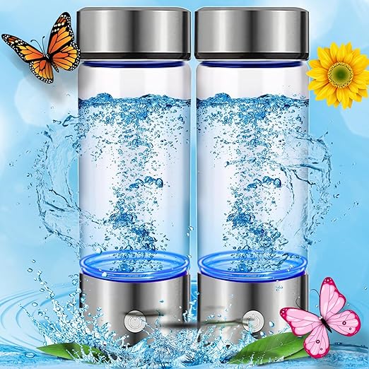 Hydrogen Water Bottle Generator 2pack, Glass Hydrogenated Water Bottle Health Cup, Hydrogen Water Generator w SPE/PEM Tech, Hydrogen Water Machine Improve Water for Home/Office/Travel/Daily Drinking