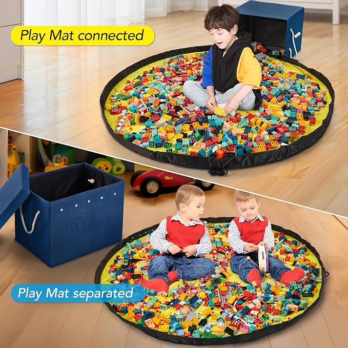 Toy Storage Box + Play Mat for Kids Toy Chest Organizer Kids Toy Storage Organizer Foldable Big Storage Bins with Lids Large Toy Box for Boys Girls Toy Holders for Kids Rooms Nursery(Blue)
