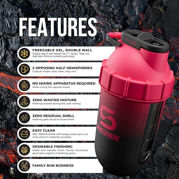 SHAKESPHERE Tumbler Cooler Shaker - Protein Shaker Bottle and Smoothie Cup, 24 oz - Bladeless Blender Cup Purees Raw Fruit with No Blending Ball – Powder Mixer for Pre Workout Gym (Ombre Pink)