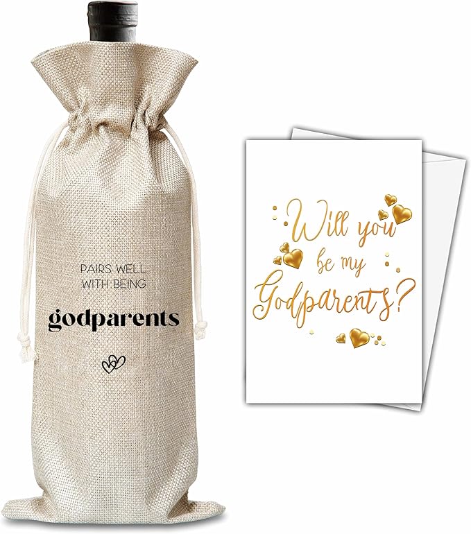 Xanev Godparents Wine Gift Bag For Women Man, Godparents Proposal Gifts, Pairs Well With Becoming Godparents Wine Bag, Baptism Gifts For Godmother Godfather, Birthday Wine Party Favors Decor, B08