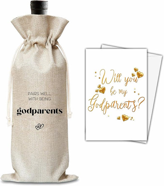 Xanev Godparents Wine Gift Bag For Women Man, Godparents Proposal Gifts, Pairs Well With Becoming Godparents Wine Bag, Baptism Gifts For Godmother Godfather, Birthday Wine Party Favors Decor, B08