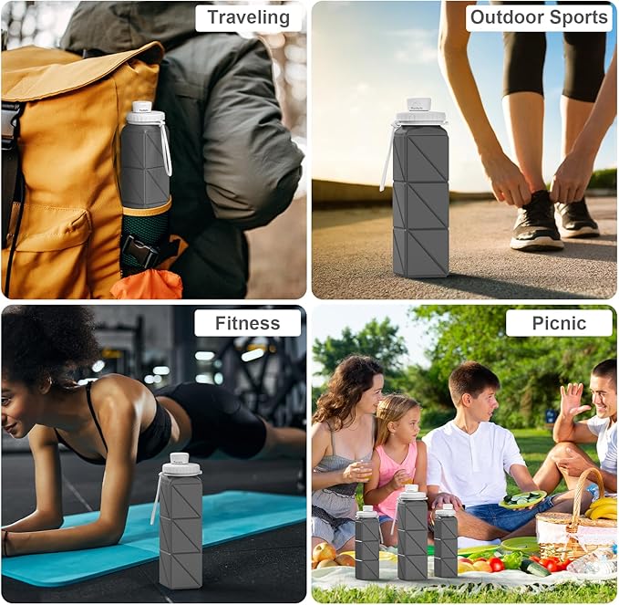 Collapsible Water Bottles Flexible Bpa Free Silicone Reusable Foldable Water Bottle,Durable Lightweight Leak-Proof Compact Water Bottles For Travel Hiking Running Outdoor Sports Bottle