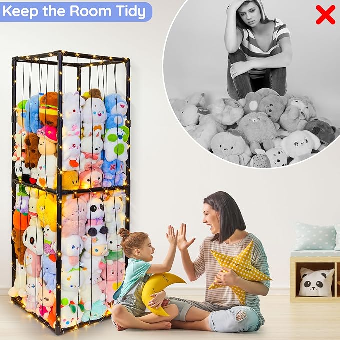 Beinou Stuffed Animals Zoo Storage Stuffed Animals Holder Extra Large Plushies Storage PVC Playroom Organizer Stuffed Animals Cage for Nursery Bedroom