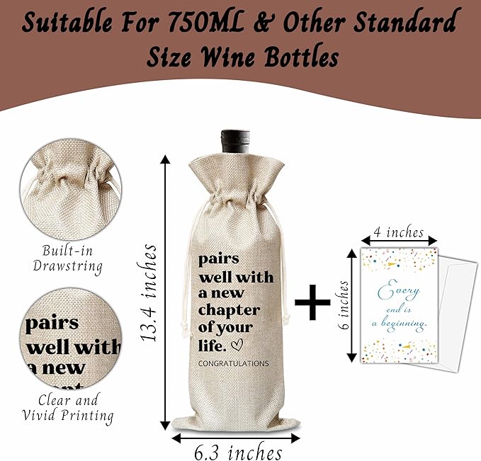 New Job Gifts For Women Man, New Chapter Wine Gift Bag, Pairs Well With A New Chapter Of Your Life Wine Bag, New Beginnings Gifts For New Job, New House, Retirement, Engagement, B43