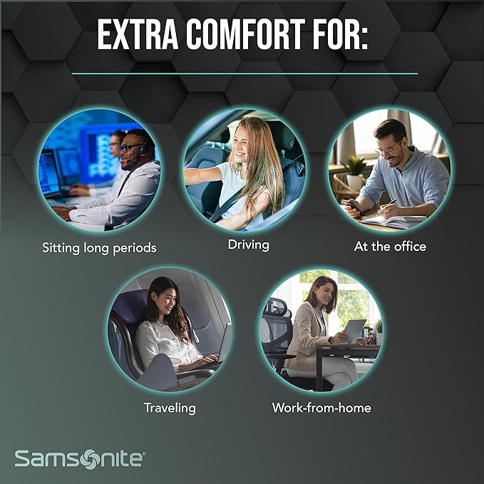 SAMSONITE, Orthopedic Seat Cushion for Office Chair or Car Seat [HIGH GRADE - MEMORY FOAM], Versatile Supportive Pillow with Soft Plush Cover [2.75" THICKNESS], Gray…
