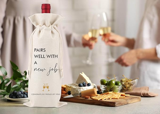 New Job Gifts,Job Promotion Gift,Congrats on New Job,Leaving Job Gifts,Going Away Gifts for Coworker,New Chapter Of Your Life Wine Bags,New Job Gifts Wine Bag,1 Drawstring Gift Wine Bag,Q11