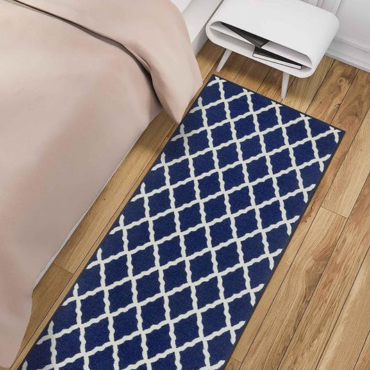Ottomanson Glamour Collection Non-Slip Rubberback Moroccan Trellis Design 2x6 Indoor Runner Rug, 2'2" x 6', Navy