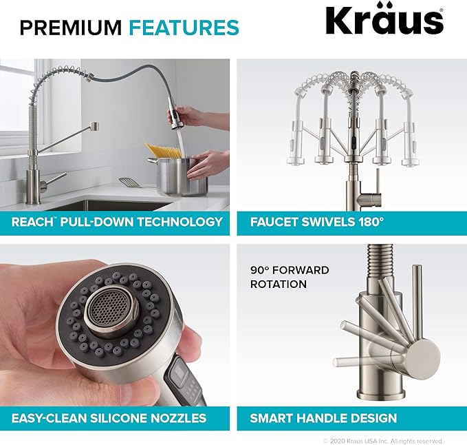 Kraus KPF-1610SFACBMB Bolden 18-Inch Single Handle Commercial Style Pull-Down Kitchen Faucet with Dual Function Sprayer, Spot Free Antique Champagne Bronze/Matte Black