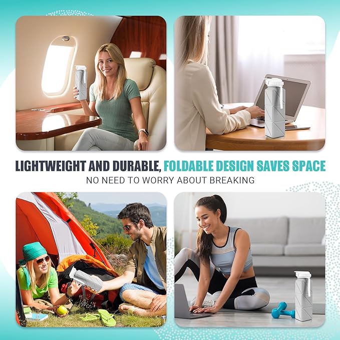 Collapsible Travel Water Bottles, Food Grade BPA Free Silicone Foldable Water Bottle, Leakproof Portable Expandable Water Bottles for Traveling, Camping, Hiking, Cycling & Sports Outdoor 620ml(2 Pack)