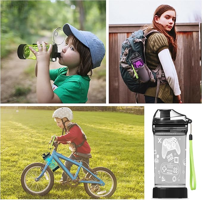 Kids Water Bottle with Video Game Design 3D Glowing LED Light-Tritan BPA Free,Perfect for Back-to-School Season, Girls, Boys, Kids, Holiday Camping, Picnic Gifts - 14 oz Travel Mug