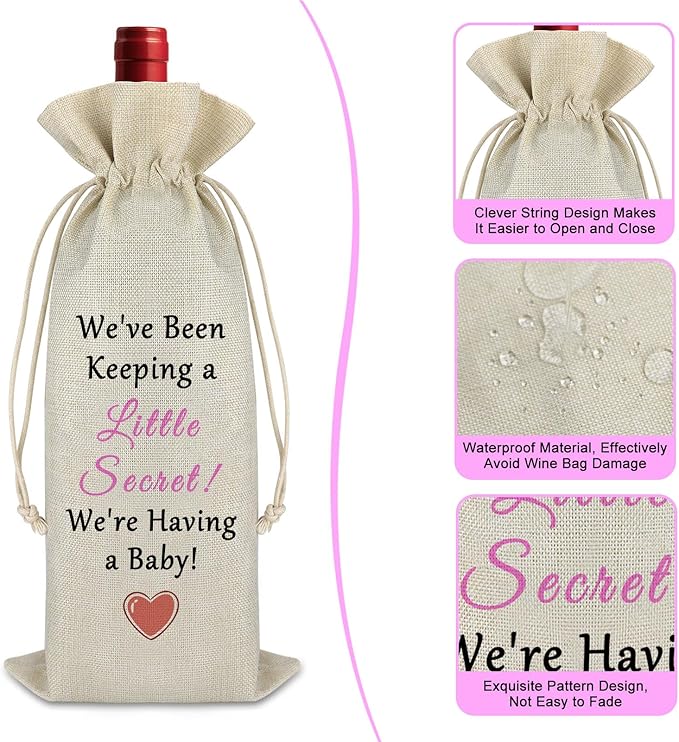 Gfhzdmf Baby Announcement Gift for Husband Wine Gift Bag Reveal Pregnancy Gift for Mother in Law Friends Wine Wrap Bag New Year Gift for Family Member Drawstring Burlap Wine Bag Mother's Day Gift
