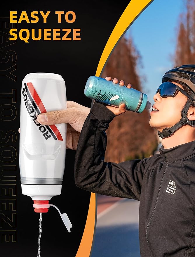 ROCKBROS Bike Water Bottle 21oz Bicycle Water Bottle for 5hrs Insulation Sports Squeeze Water Bottle with Leakproof Design