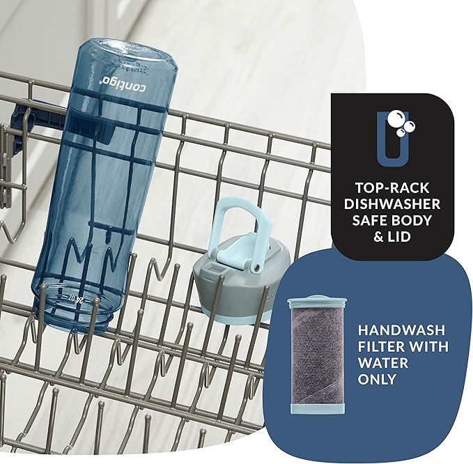 Contigo Clybourn Plastic FreeFlow Filter Water Bottle with AUTOSEAL spill-proof Lid 24oz., Dark Ice