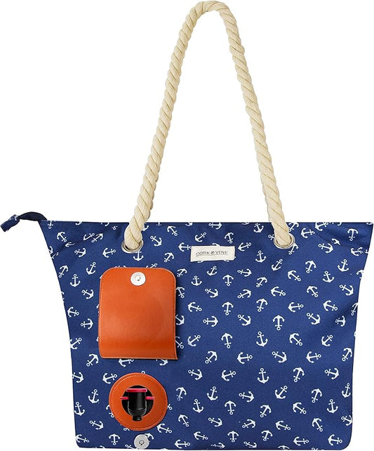 Wine Tote Bag, Insulated Leakproof Wine Cooler Bag with Nautical Rope Strap | 3x 1.5 Liters Beverage Bag Included