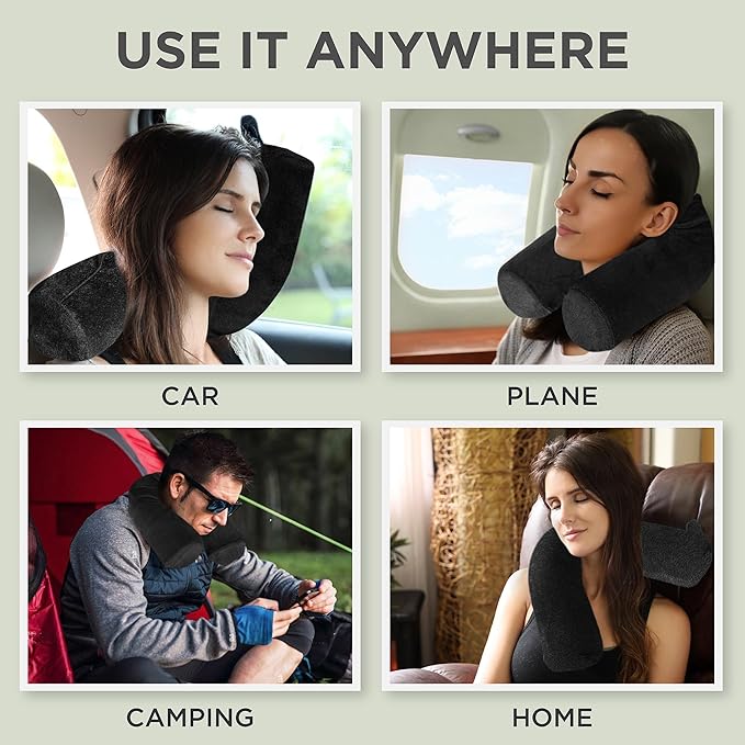 Dot&Dot Twist Memory Foam Travel Pillow for Airplanes - Travel Neck Pillow for Sleeping - Airplane Pillow for Neck Support, Chin, Lumbar and Leg - Adjustable, Bendable Neck Roll Pillow (Velvet Black)