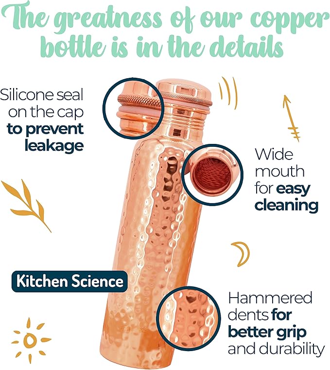 Copper Water Bottle (34oz/1000 ml) w/Copper Tumbler, Carrying Bag & Deco Sleeve | Pure Copper Bottle for Drinking Water | Lab-Tested, Leak-Proof | Authentic Ayurvedic Copper Bottle