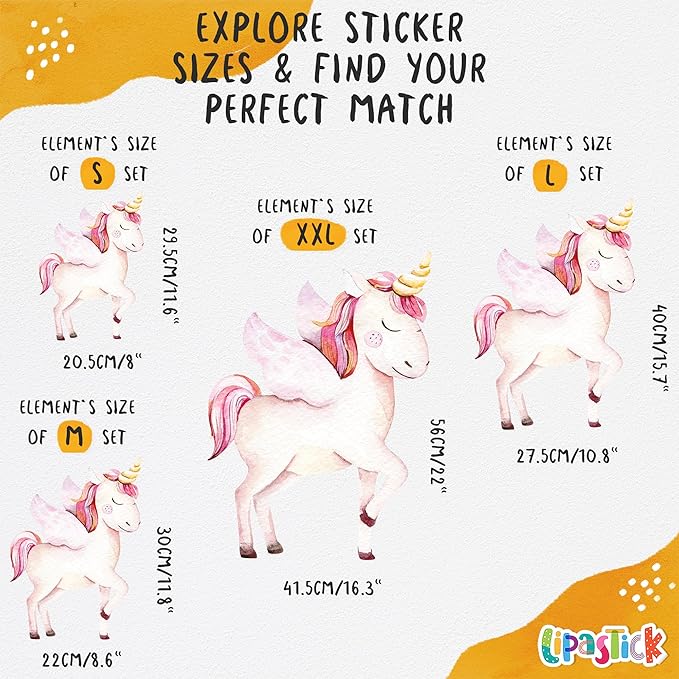 Rainbow Wall Decals by Lipastick - Rainbow Wall Stickers - Unicorn Wall Decals for Kids Bedroom Room Nursery – Kids Wall Stickers Cloud Stars Ponies - Waterproof Wall Art Décor S Size