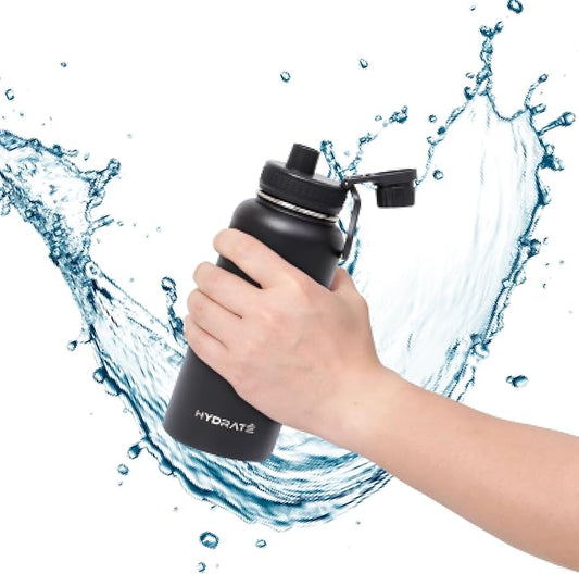 HYDRATE Insulated Stainless Steel Water Bottle - Large Reusable Flask with Leak-Proof Design and Convenient Handle - Double Vacuum Insulation for School, Work, or Adventure