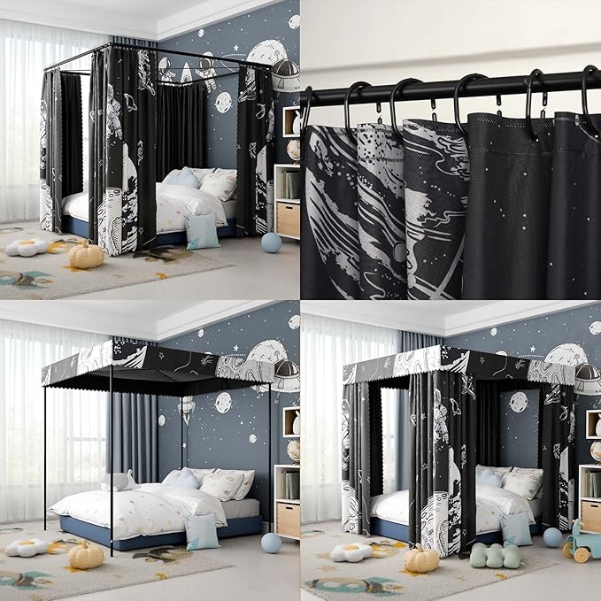 Astronaut Canopy Bed Curtains - 4 Corner Post Bed Curtains Canopy King Bed Canopy Curtains for Children Girls Bedroom Decoration(Astronaut, King)