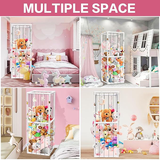 Plush Stuffed Animal Storage Holder, Large Capacity Zoo Storage Cage Organizer, Animal Holder Organizer with Bottom Net for Nursery Play Room Bedroom Decoration