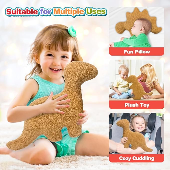 Dino Nugget Pillow Birthday Gifts for Boys Girls, Dinosaur Chicken Nuggets Pillow Plush Funny Gifts for Teens, Dinosaur Stuffed Animal Cute Dinosaur Gifts for Kids Aduls (Small, Brontosaurus)