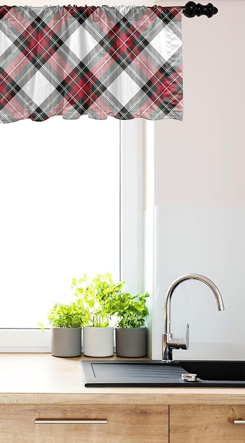 Ambesonne Tartan Window Valance, Traditional Plaid with Diagonal Lines and Rhombuses Scottish Culture Inspirations, Curtain Valance for Kitchen Bedroom Decor with Rod Pocket, 42" x 18", Multicolor