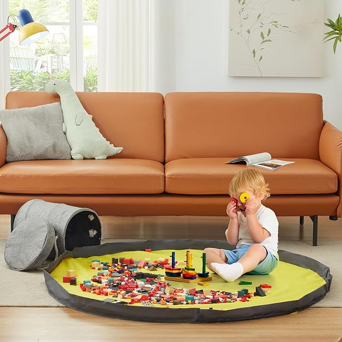 EXQ Home Toy Storage Basket and Building Bricks Toy Play Mat for Kids Rooms (11.8 x15 inches) - Organizer Storage Organizer for Toys, Playroom Canvas Bag Gift for Boy/Girls Grey