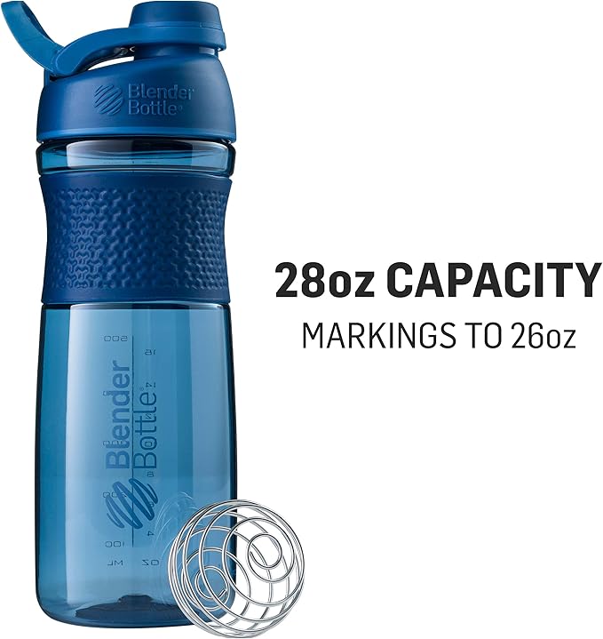BlenderBottle SportMixer Shaker Bottle Perfect for Protein Shakes and Pre Workout, 28-Ounce, Navy