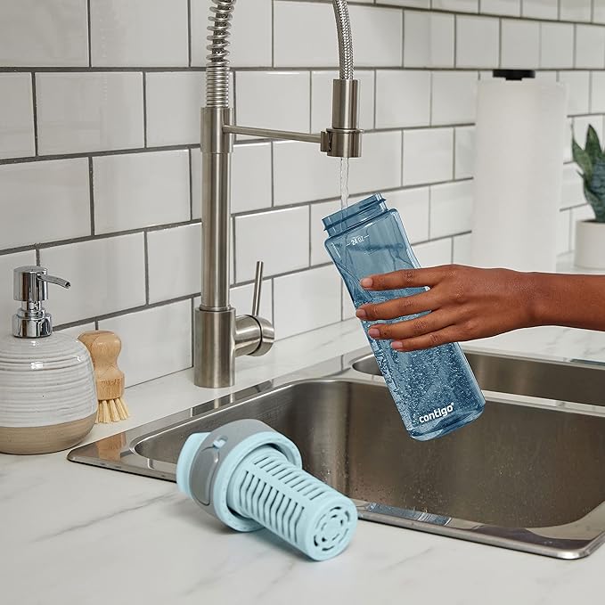 Contigo Clybourn Plastic FreeFlow Filter Water Bottle with AUTOSEAL spill-proof Lid 24oz., Dark Ice