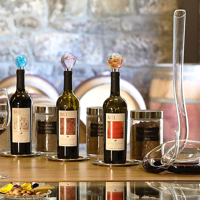 Multicolor Art Murano Glass Wine Stopper, Exquisite Wine Bottle Stopper, Colorful Leak-Proof and Reusable Wine Saver, Decorative Bottle Stoppers for Gifts, Bar, Holiday Party, Wedding, Pack of 3